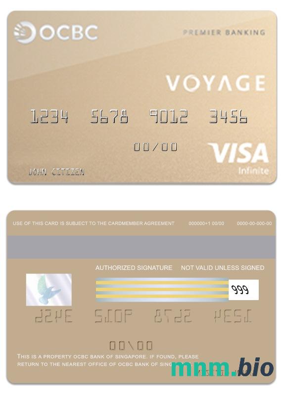 Singapore OCBC Bank voyage visa infinite karta przykład w formacie PSD